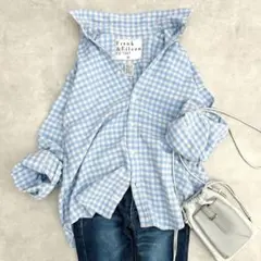 フランクアンドアイリーン ネルシャツ ギンガムチェック 水色 グレー XS