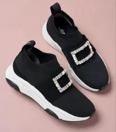 +diana クリスタルバックル ニットソックススニーカー 25.0