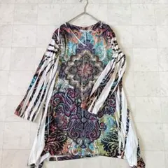 カバーチャージ 総柄チュニックワンピース ラインストーン ボヘミアン 長袖M