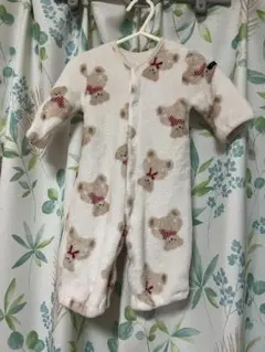 【50-60cm】くま柄 もこもこカバーオール ベビー ロンパース 秋冬用