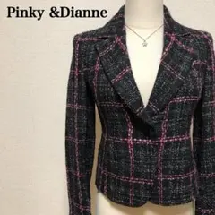 Pinky&Dianne ツイードジャケット 38 M チェック 黒 ピンク