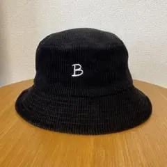 BEAMS HEART コーデュロイ バケットハット 黒 Bロゴ