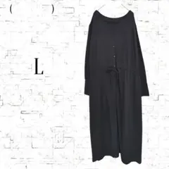☆【フェリシモカッコ】ボタン付き　長袖ロングシャツワンピース　ブラック　L