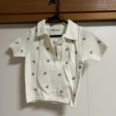 ZARA／半袖トップス／ポロシャツ／小花柄トップス／白シャツ