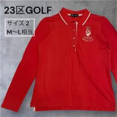 23区GOLF レディース 長袖ポロシャツ 王冠刺繍 オレンジレッド サイズ2
