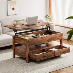 ローテーブル 昇降式 木製 テーブル 引き出し付き 収納付き センターテーブル