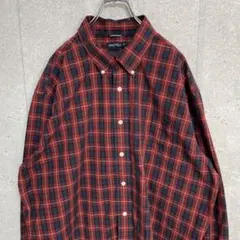 ノーティカ　ワインレッド　チェック柄　BDシャツ　長袖　ビックサイズ2XL