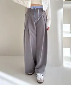 Heather Wウエストタックワイドパンツ
