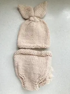 ニューボーンフォト　SHEIN ニット　ウサギ耳付き帽子 56cm