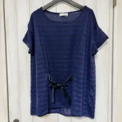 OFUON BASIC リボン付き　カットソー Tシャツ　ネイビー　トップスのサムネイル