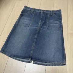 Leeリー デニムひざ丈スカート スリット 29 M〜L ゆったり
