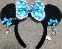 美品　ディズニー　レア　 ミニー　カチューシャ　イヤリング　水色　白　リボン