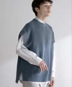 MONO-MART 畦編み オーバーサイドスリット ニットベスト M