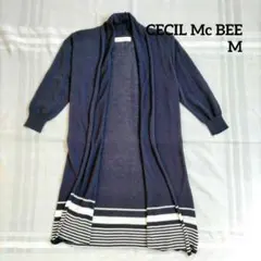 セシルマクビー ネイビー ボーダー ロングカーディガン 五分丈 薄手 M