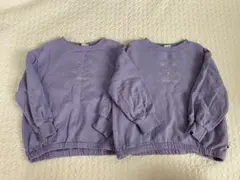 petit main 猫刺繍 トレーナー パープル 2枚セット 双子