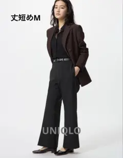 ユニクロUNIQLO スマートフレアパンツ 丈短め Mブラック黒