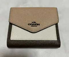 レザー二つ折り財布 ベージュ/ブラウン　コーチ