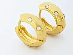 ゴールド フープピアス ダイヤモンド風