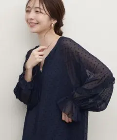 natural couture フリルトリム袖ティアードワンピース