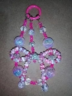 ハンドメイド　スマホストラップ　ピンク系　リボン