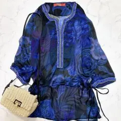 美品✨Desigual デシグアル ビジュ付 シアーシャツ ブラウス チュニック
