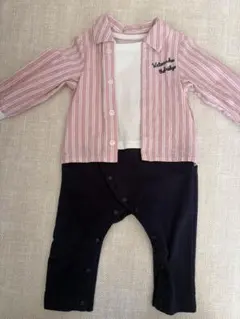 branshes ストライプ柄ロゴ刺しゅう長袖カバーオール