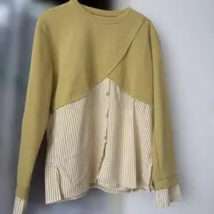 美品★異素材　お洒落な長袖トップス イエロー　ストライプ　お値引き