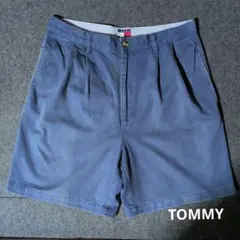 ビンテージ　US古着　TOMMY　ツータック　 ネイビー ショートパンツ