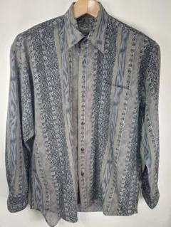 総柄シャツ 長袖 レトロ ストライプ デザインシャツ M