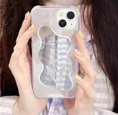 iPhone13Pro ケース ミラーケース 花柄 クリア アイフォンケース