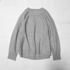 シンプル スウェット ラグランニット グレー リブ編み ゆったり L ナチュラル