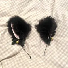 黒ファー猫用アクセサリー 黒猫 猫耳 ハロウィン コスプレ