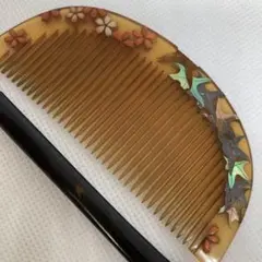 020525 アンティーク　金細工　螺鈿の紅葉　珊瑚の桜櫛笄　日本髪　かんざし