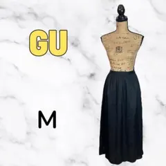 美品✨【GU】サテンロングスカート　ウエストゴム　楽かわ　光沢　ブラック　M
