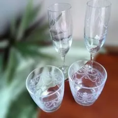 【アクタス】装飾シャンパン装飾グラス2個　+ 　グラス2個　セット