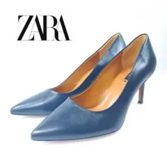 ZARA パンプス ポインテッドトゥ ネイビー 39 ザラ 大きいサイズのサムネイル
