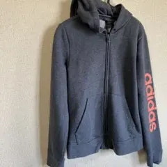 adidas フルジップ フード付きパーカー グレー
