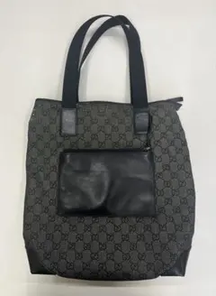 Gucci グッチトートバッグ 肩掛け GG柄 ブラックグレー Ａ４　大容量