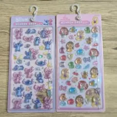 スティッチ・ディズニープリンセス ボンボンドロップシール 2枚セット