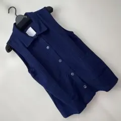 ワッフル素材ベストネイビー