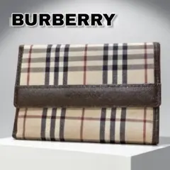 バーバリー 極美品 三つ折り財布 ノバチェック レザー 茶 コンパクト
