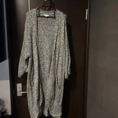 グレー系ニットロングカーディガン Lサイズ