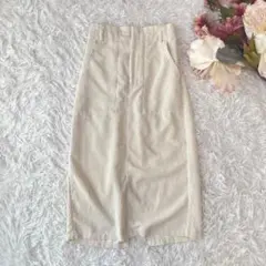 W CLOSETコーデュロイベイカースカートミモレ丈　M オフホワイト　スリットのサムネイル