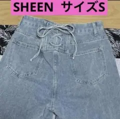 SHEEN ライトブルーデニムストレートパンツ S ウエストリボン付き