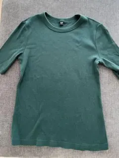 UNIQLO リブクルーネックT グリーン コットン S