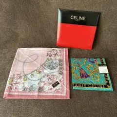 【大特価】CELINE ハンカチ 2点ピンク エメラルドグリーンタッセルチェーン