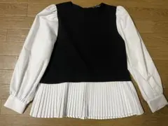 ZARA 黒と白 プリーツデザイン 長袖シャツ