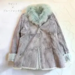 ブルーフォックス ラビット ファージャケット ブルーグレー M リアルファー