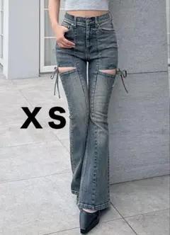 RESEXXY】カットアウトリボンデニムパンツ(アイスブルー)Mサイズ