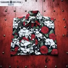 00sビンテージ EVISU YAMANE 髑髏と薔薇柄ボタンダウンシャツ 37のサムネイル